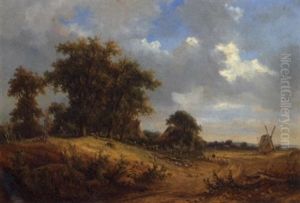 Partie Bei Bremen Mit Windmuhle Und Schafer