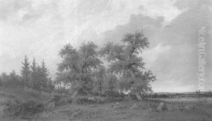 Kuhhirten Auf Der Weide Unter Alten Eichen by David Heinrich Munter