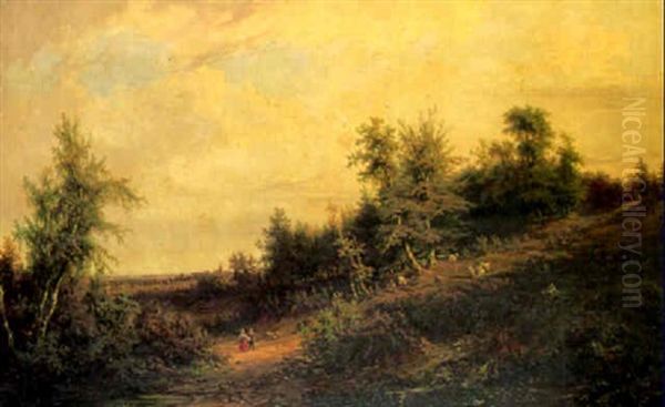 Wooded Landscape With Figures On A Path - view 1