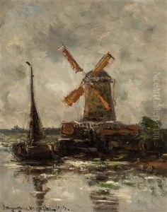 Botter Near A Mill by Gerhard Arij Ludwig Morgenstje Munthe