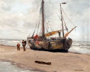 Vissers Bij Bomschuit Op Het Strand by Gerhard Arij Ludwig Morgenstje Munthe