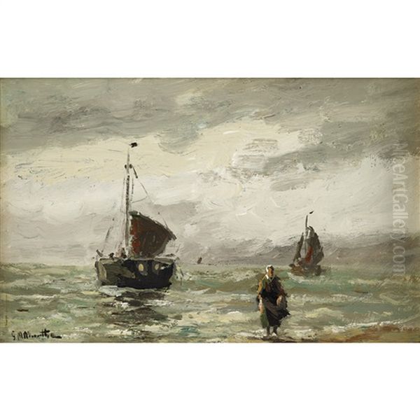 Boats And Fisher Woman Along The Coast - view 1