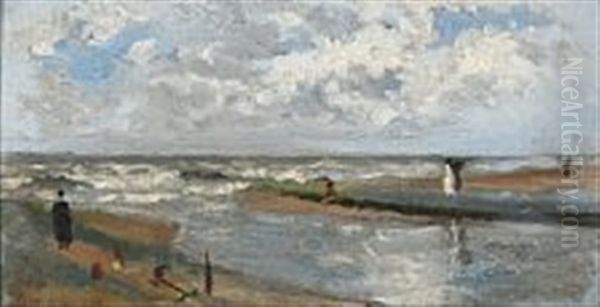 Coastal Scene With Persons In A Storm - view 1