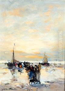 Vissersvolk En Bomschuiten Op Het Strand, Scheveningen by Gerhard Arij Ludwig Morgenstje Munthe