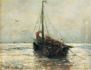 Barque De Peche Sur La Plage by Gerhard Arij Ludwig Morgenstje Munthe