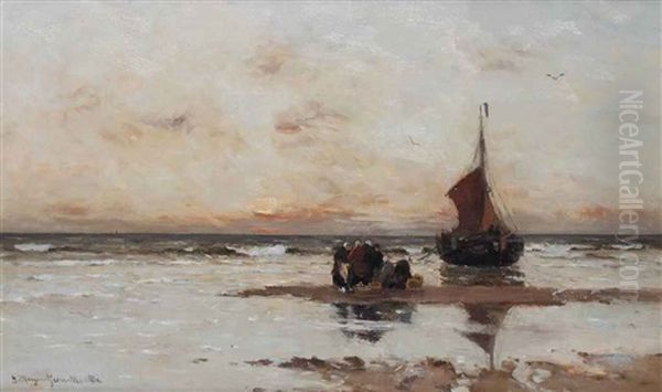 Fisherwomen By A Beached Bomschuit by Gerhard Arij Ludwig Morgenstje Munthe