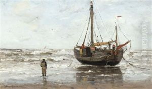 Bateau De Pecheurs Sur La Plage by Gerhard Arij Ludwig Morgenstje Munthe