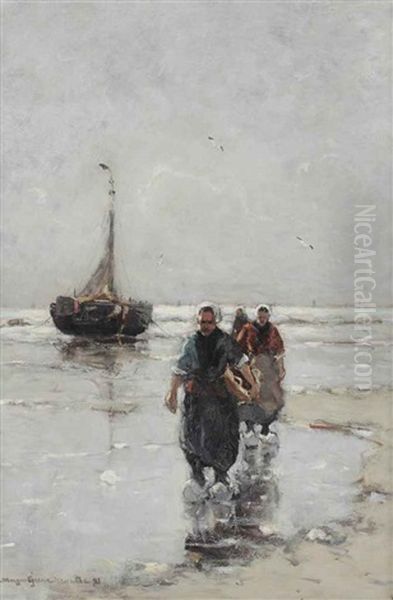 Fisherwomen Near A Bomschuit On The Beach - view 1