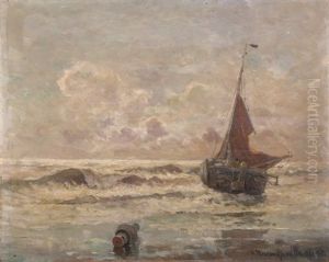 Segelboot Auf Bewegter See by Gerhard Arij Ludwig Morgenstje Munthe