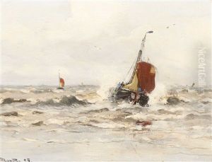 Fishing Boats From Katwijk At Sea by Gerhard Arij Ludwig Morgenstje Munthe