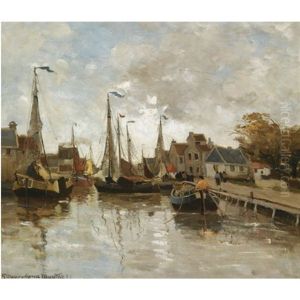 A View Of A Small Harbour, Katwijk (?) by Gerhard Arij Ludwig Morgenstje Munthe