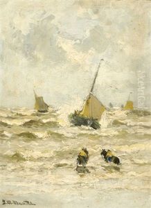 Sailing Boats Off-shore by Gerhard Arij Ludwig Morgenstje Munthe