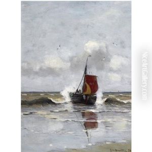 A Bomschuit In The Breakers, Katwijk by Gerhard Arij Ludwig Morgenstje Munthe