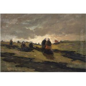 Women Mending Nets In The Dunes by Gerhard Arij Ludwig Morgenstje Munthe