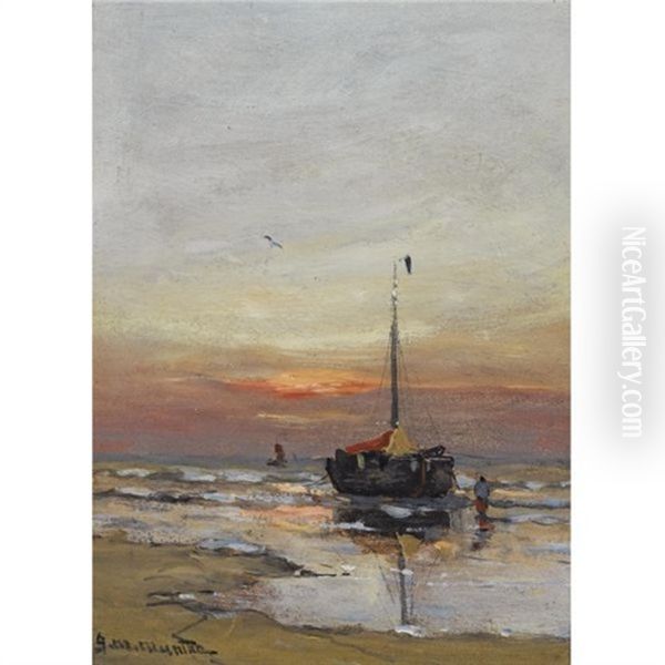 A Bomschuit In The Breakers At Sunset - view 1