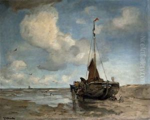 A Bomschuit On The Beach by Gerhard Arij Ludwig Morgenstje Munthe