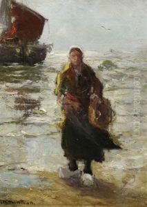 Die Heimkehr: Muschelsammlerin An Hollandischer Kuste by Gerhard Arij Ludwig Morgenstje Munthe