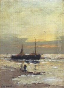 Sailing Vessels Near The Coast by Gerhard Arij Ludwig Morgenstje Munthe