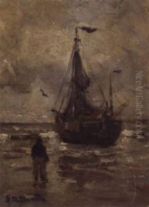 A Bomschuit On The Beach On A Grey Day by Gerhard Arij Ludwig Morgenstje Munthe