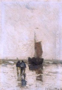 Bomschuit En Vissers Op Het Strand by Gerhard Arij Ludwig Morgenstje Munthe