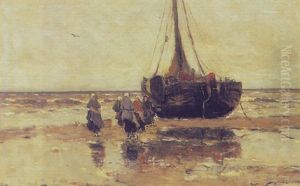 Fisherwomen By A Beached Bomschuit by Gerhard Arij Ludwig Morgenstje Munthe