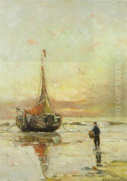 A Beached Bomschuit At Sunset - view 1