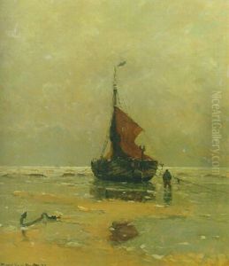 A Moored Bomschuit On The Beach Of Katwijk