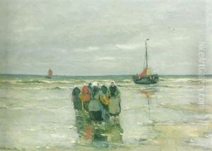 Fisherwomen Waiting For The Arrival Of The Fleet by Gerhard Arij Ludwig Morgenstje Munthe