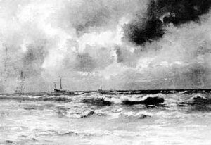Tall Ships On The Horizon Of A Stormy Sea by Gerhard Arij Ludwig Morgenstje Munthe