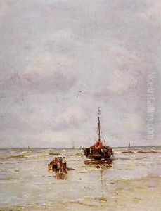 Bomschuit En Vissers Op Het Strand by Gerhard Arij Ludwig Morgenstje Munthe