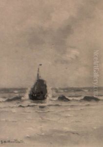 Bomschuit In The Breakers, Katwijk by Gerhard Arij Ludwig Morgenstje Munthe