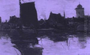 Harbour Scene, Evening by Gerhard Arij Ludwig Morgenstje Munthe