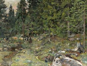 Kyr I Skogen Ulvin by Gerhard Munthe