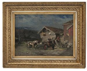Gardstun Med Folkeliv by Gerhard Munthe