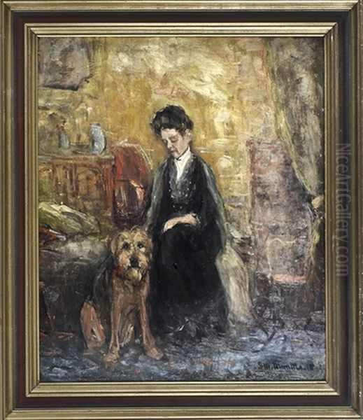 Dame Mit Hund In Stimmungsvollem Interieur - view 1