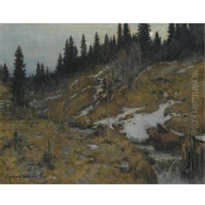 Snodekket Elvelandskap (snowy River Landscape) by Gerhard Munthe