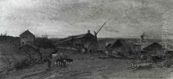 Peasants And Cattle On A Farmyard - view 1