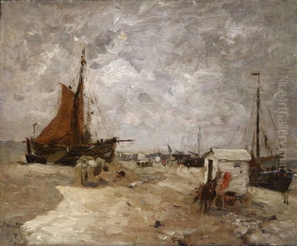 Bomschuiten And Bathing Hut On The Beach At Katwijk - view 1