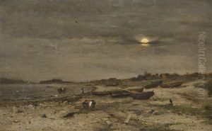 Kystlandskap Med Folkeliv by Ludwig Munthe
