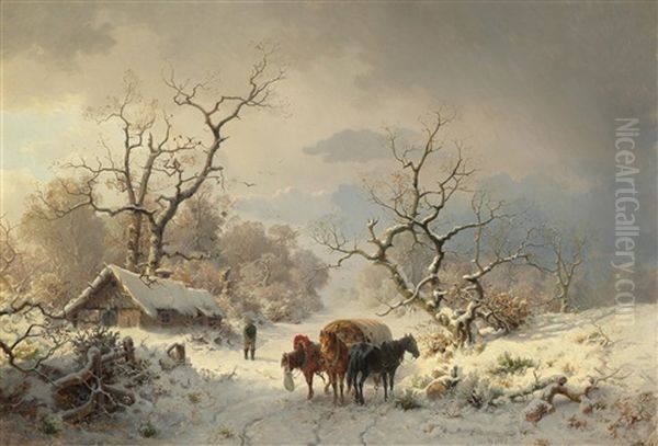 Large Winter Landscape With Horse And Cart - view 1