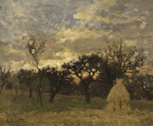 Obstwiese Mit Heuhaufen