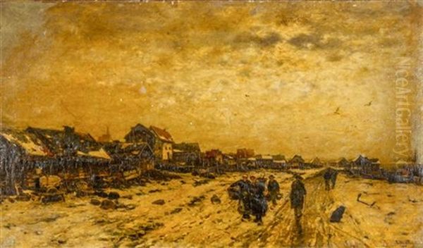 Winter Street Scene With Figures - view 1