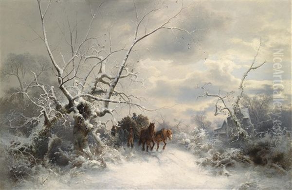 Winterlandschaft Mit Heimkehrendem Pferdefuhrwerk - view 1