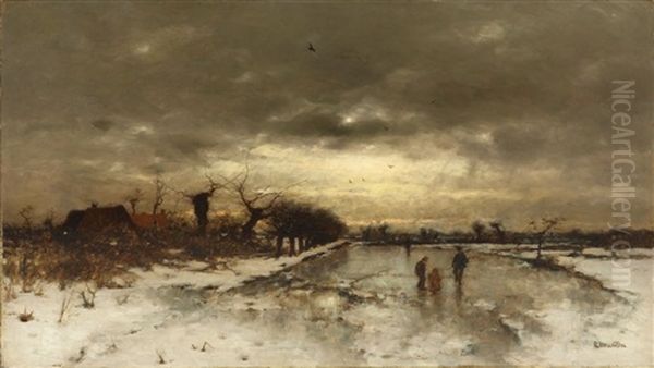 Winterlandschaft Mit Schlittschuhlaufenden Kindern - view 1