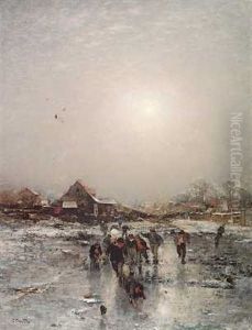Drenge Pa Isen En Vinterdag by Ludwig Munthe