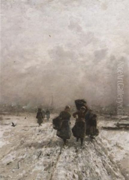 Fischersfrauen Bei Der Ruckkehr Vom Hafen. Winter - view 1