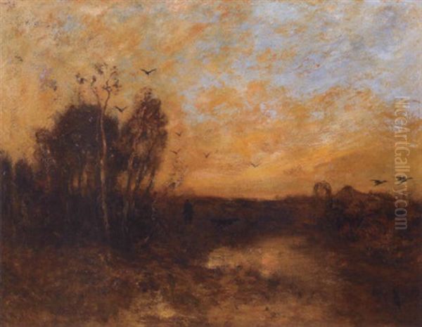 A Figure Duck-shooting At Dusk - view 1