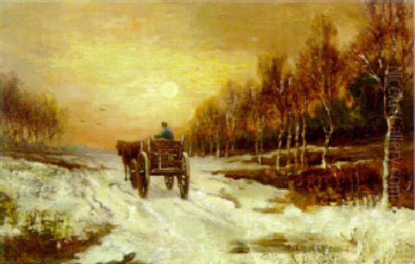 A Horse And Cart On A Track In A Frozen Winter Landscape - view 1