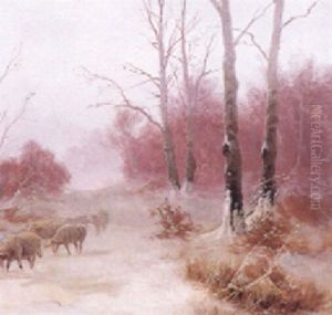 Verschneite Winterlandschaft Mit Vorbeiziehenden Schafen Verschneite Winterlandschaft Mit Vorbeiziehenden Schafen