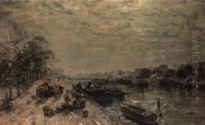 Unloading The Catch On A Quay Before A Town